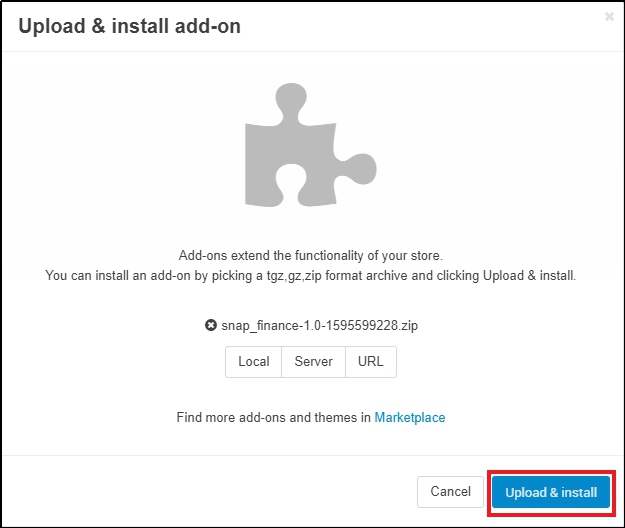 Select Upload and Install Addon