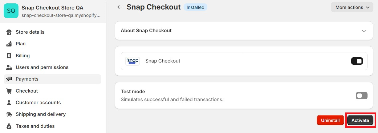 Image for shopify snap activate page